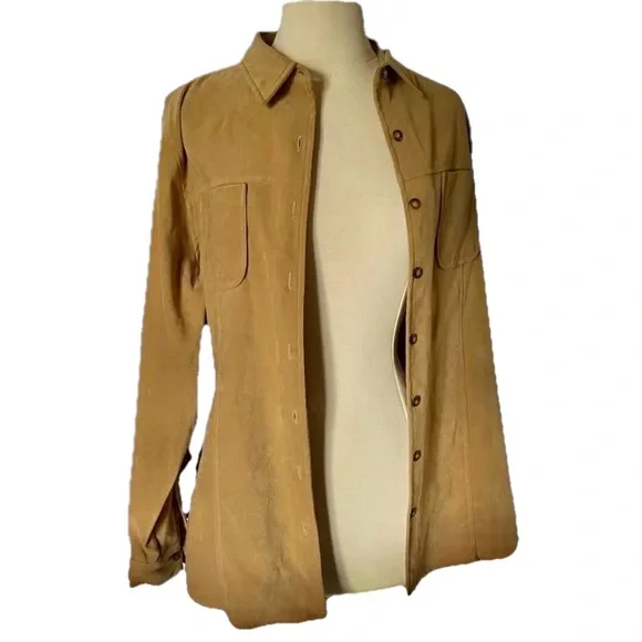 Vintage White Stag button down Shirt Jacket shacket Tan with Stretch - Picture 3 of 9